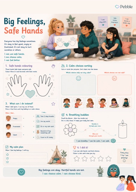 Preview of the Big feelings, safe hands worksheet