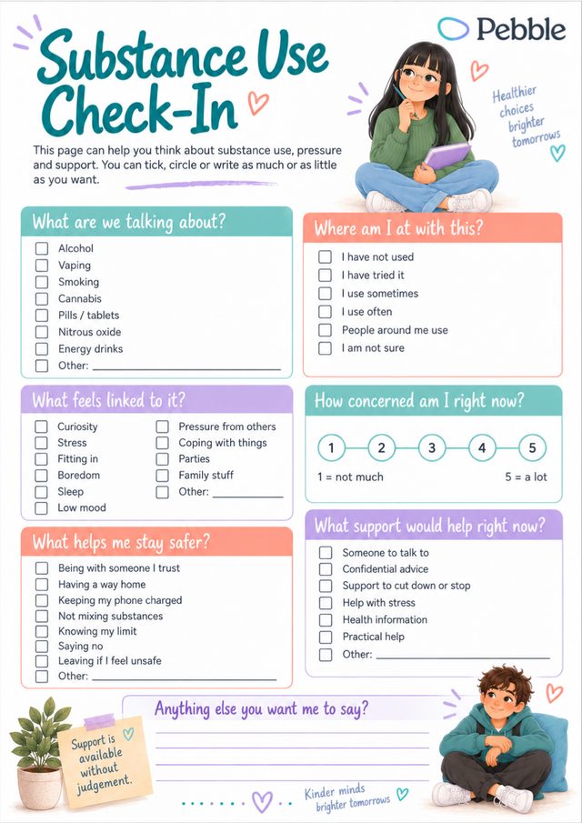 Preview of the Substance use check-in worksheet